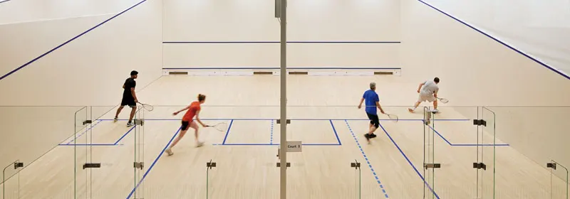 A great view of two squash courts, side by side
