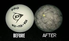 A before and after white squash ball