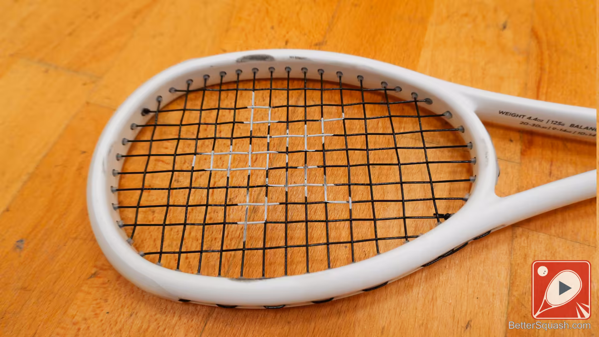 This is the Master Athletics Squash Training Racket with a close up view of the head