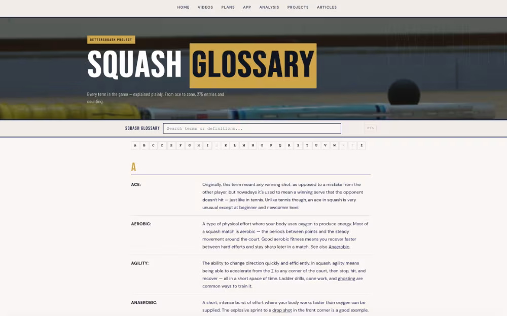 Squash Glossary screenshot