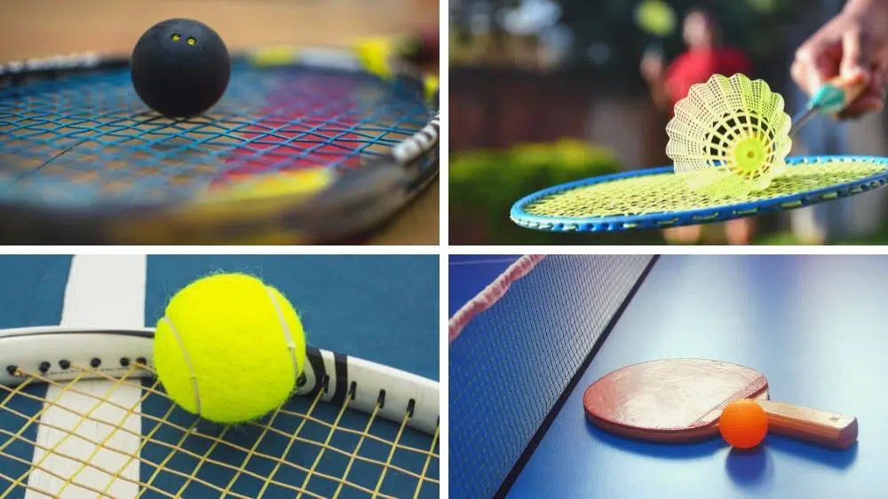 The four pieces of equipment used in racketlon