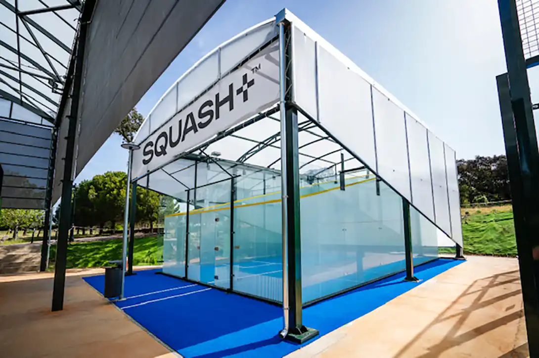 A squash plus court installation, with roof cover